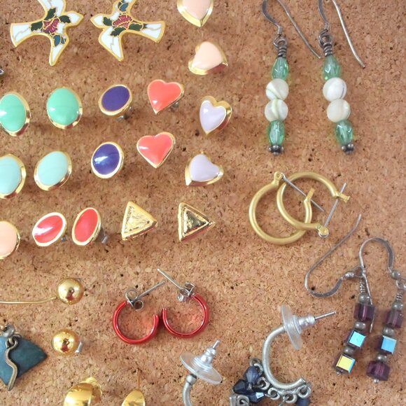 Lot of Small Earrings, 64 Pairs Dainty Earrings for Pierced Ears, Jewelry Lot - Picture 12 of 14